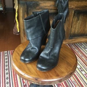 Cuffed ankle black leather booties